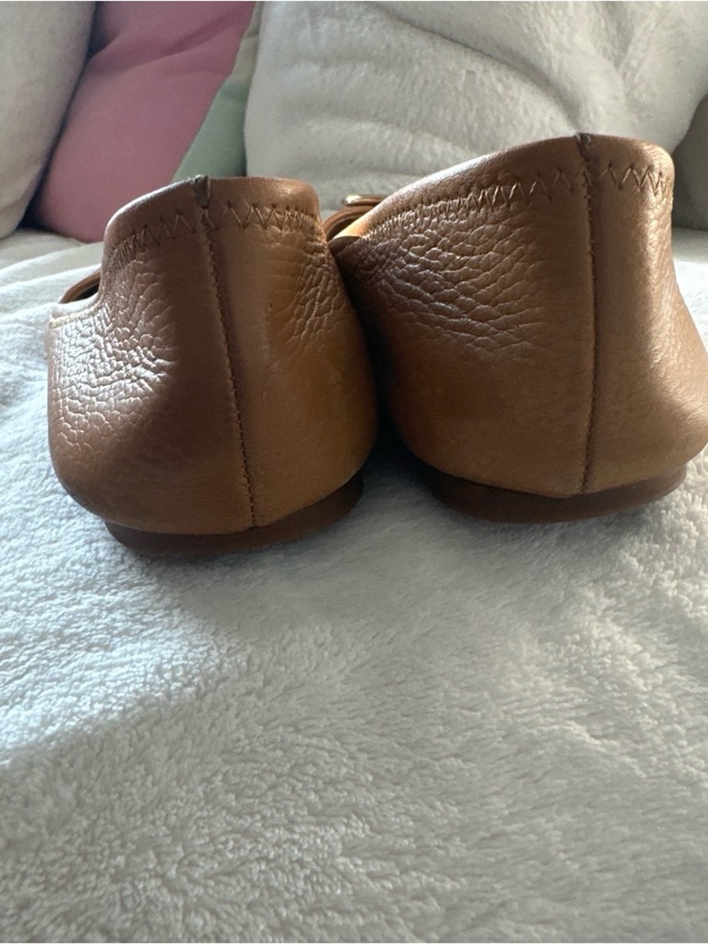Tory Burch Tan Leather Ballet Flats with Gold Logo - Picture 8 of 8